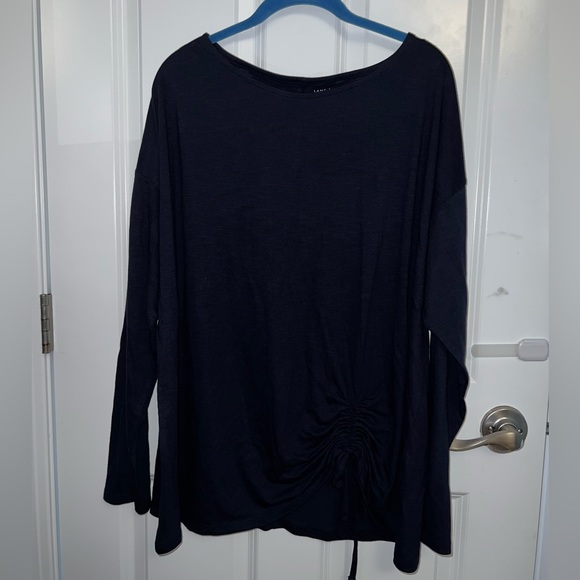 Navy blue long sleeve top but asymmetrical hem and pull ties. - Picture 1 of 4